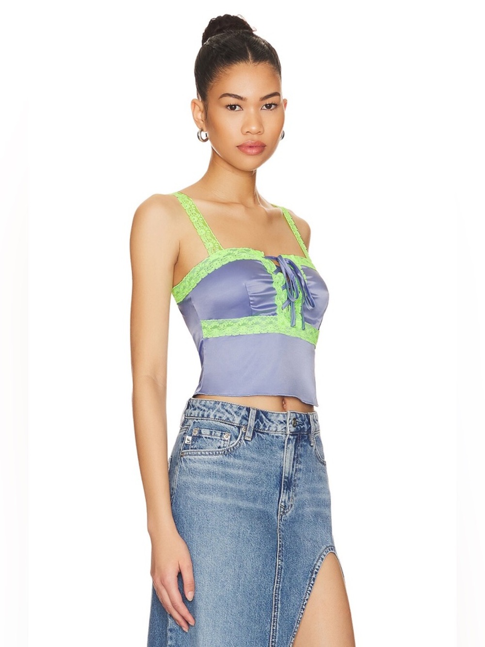 Superdown Adele Lace Satin Cami Tank Top Blue Green Sz Small Y2K Fairy Mermaid - Picture 3 of 10